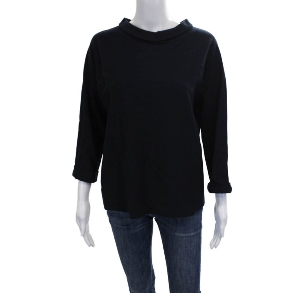 Goat Womens Basic Mock Neck Black 3/4 Sleeve Blouse Zip Size 4